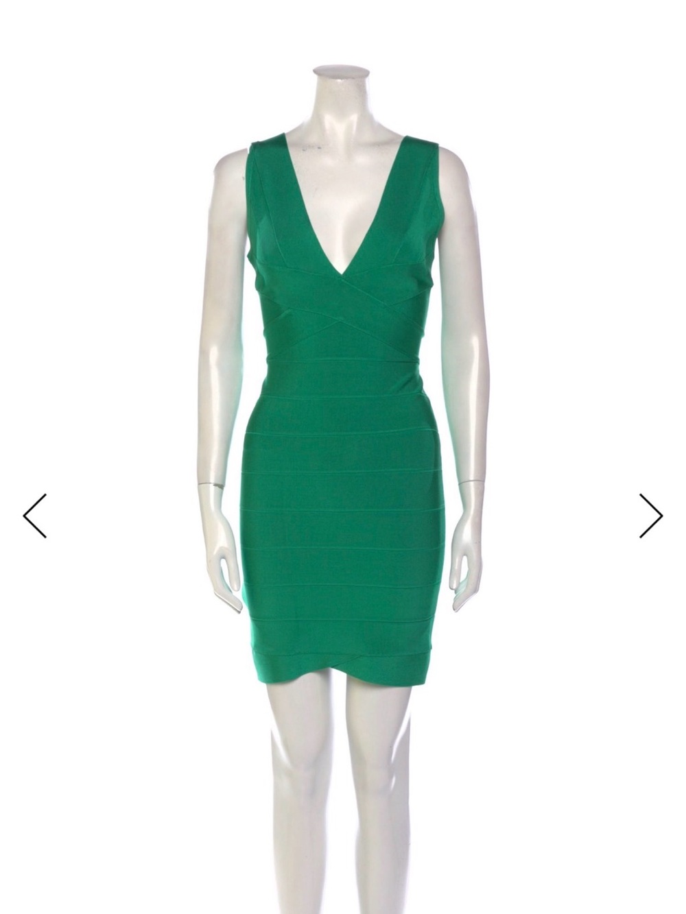 Herve Leger Emerald Green V-Neck Bandage Mini Dress